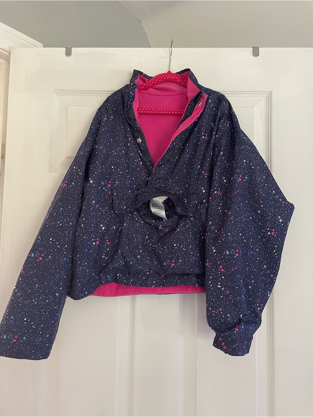 GAP Navy Speckled Kids Rain Pullover Reservable with  Pink Lining